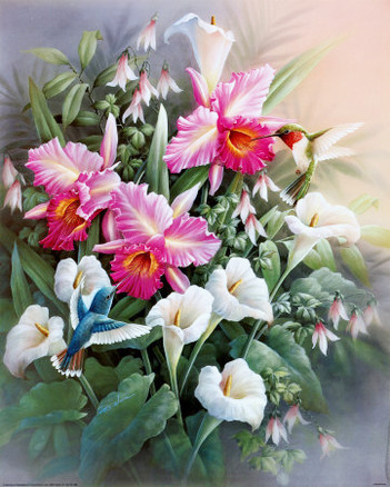 Hummingbirds with Lilies