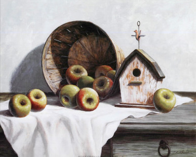 Birdhouse, Basket, Apple